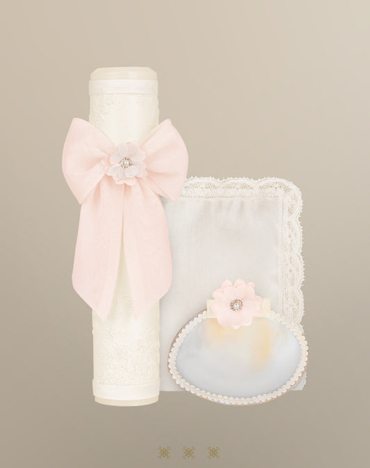 Set de vela bautizo hueso / rosa 04-527