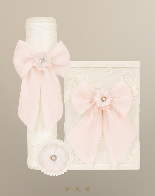 Set de vela primera comunión hueso / rosa 04-543