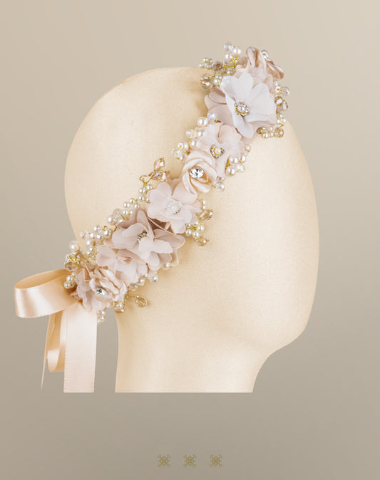 Corona de flores beige 04-558