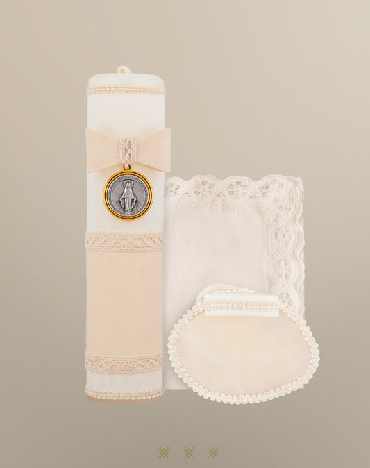 Set de vela bautizo hueso 04-565