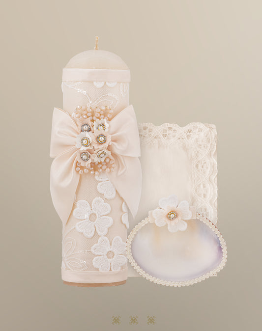 Set de vela bautizo hueso/nude 04-574