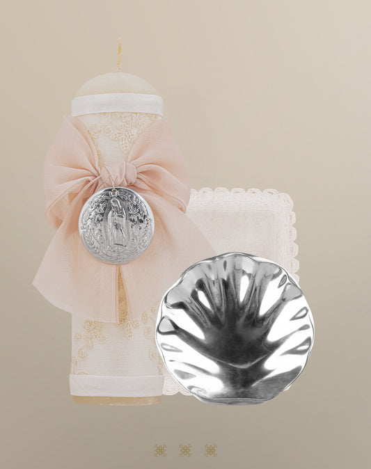 Set de vela bautizo hueso/ rosa 04-601