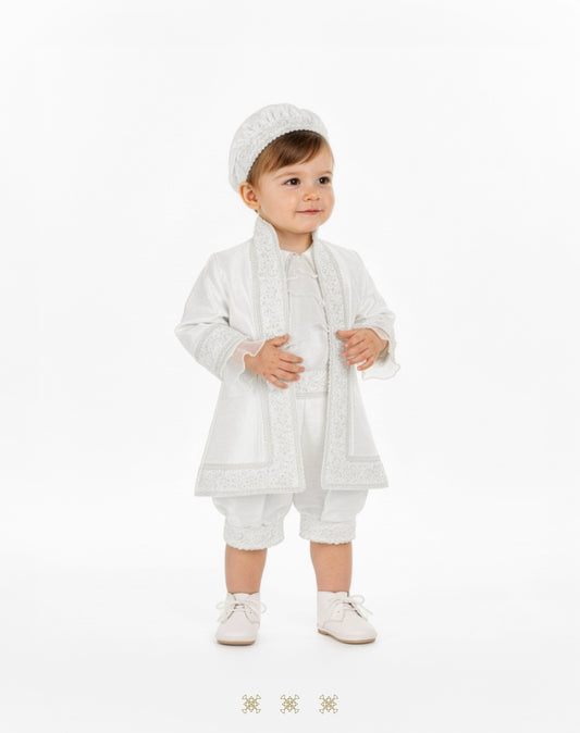 Ropón  de bautizo estilo príncipe Blanco 05-016