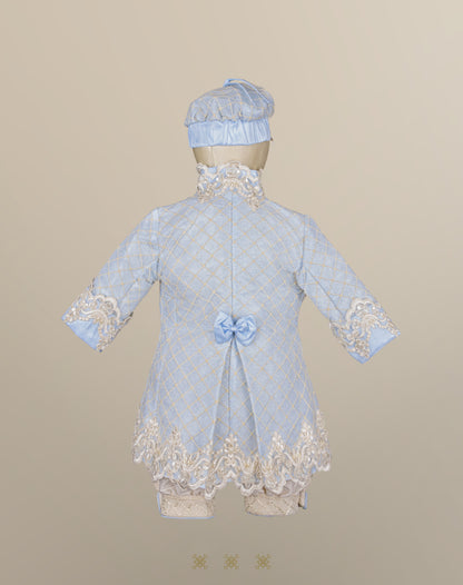 Ropón de bautizo estilo príncipe beige y azul 05-044