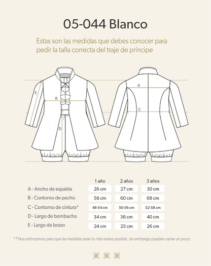 Ropón  de bautizo estilo príncipe Blanco 05-044