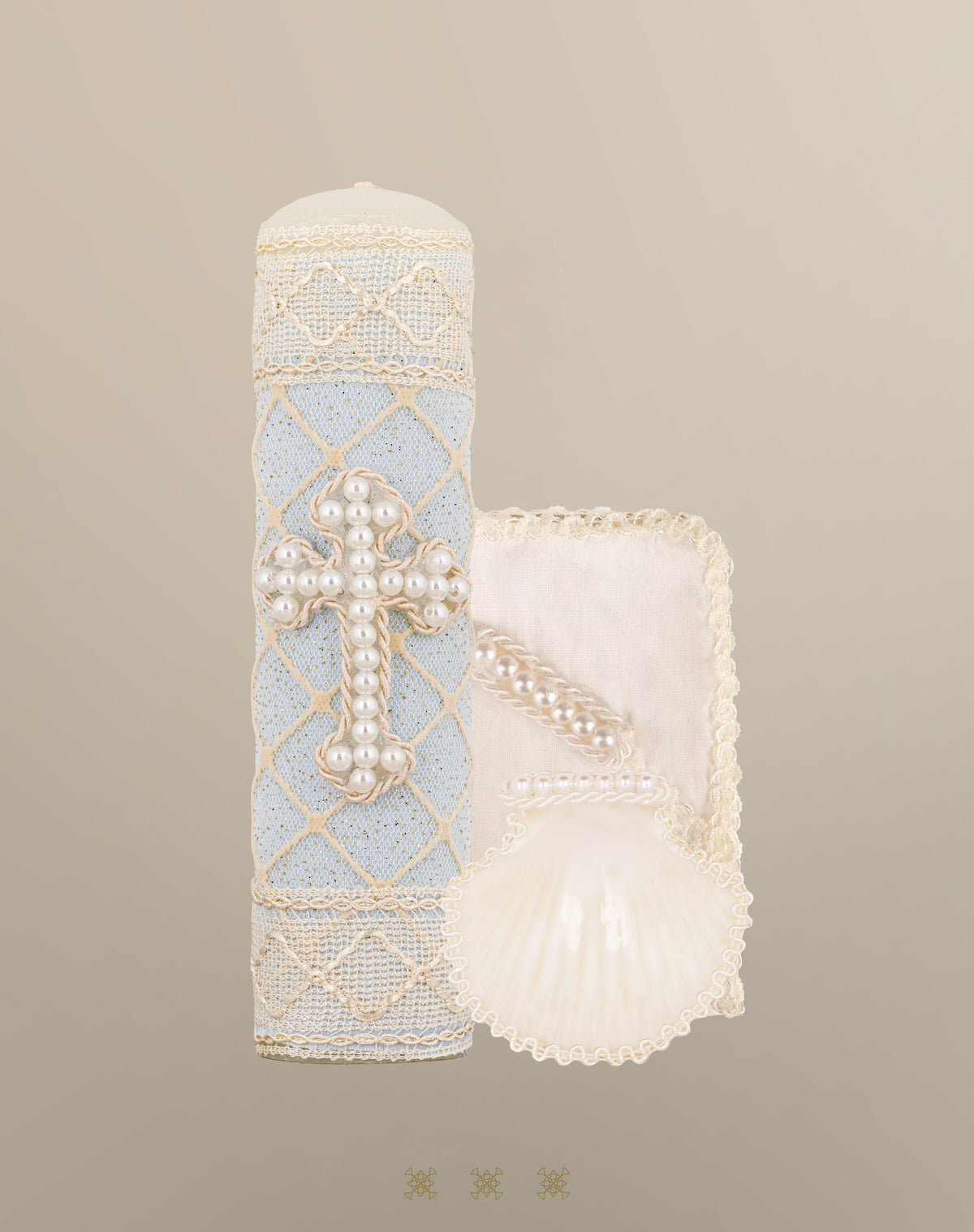 Set de vela bautizo beige / azul 05-044
