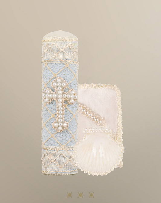 Set de vela bautizo beige / azul 05-044