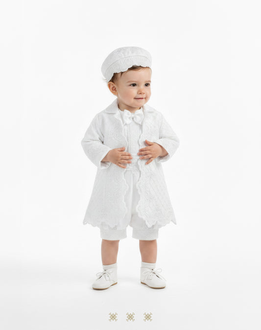 Ropón  de bautizo estilo príncipe Blanco 05-044