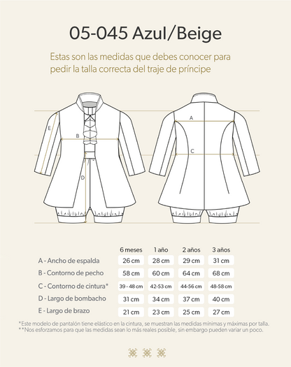 Ropón  de bautizo estilo príncipe Beige/azul 05-045