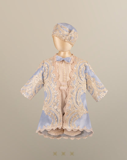Ropón  de bautizo estilo príncipe Beige/azul 05-045