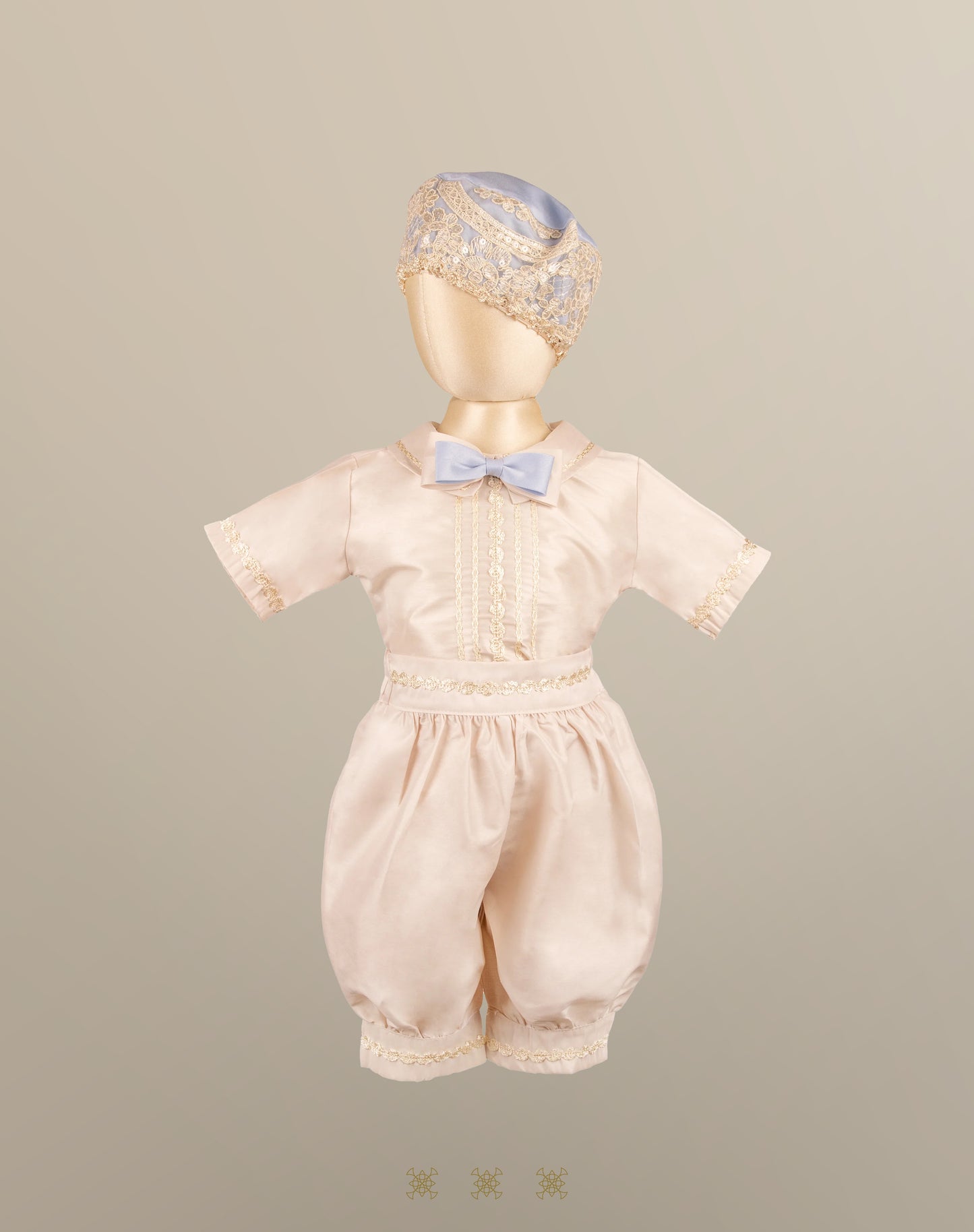 Ropón  de bautizo estilo príncipe Beige/azul 05-045