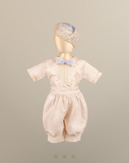 Ropón  de bautizo estilo príncipe Beige/azul 05-045