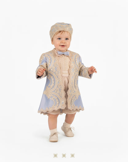 Ropón  de bautizo estilo príncipe Beige/azul 05-045