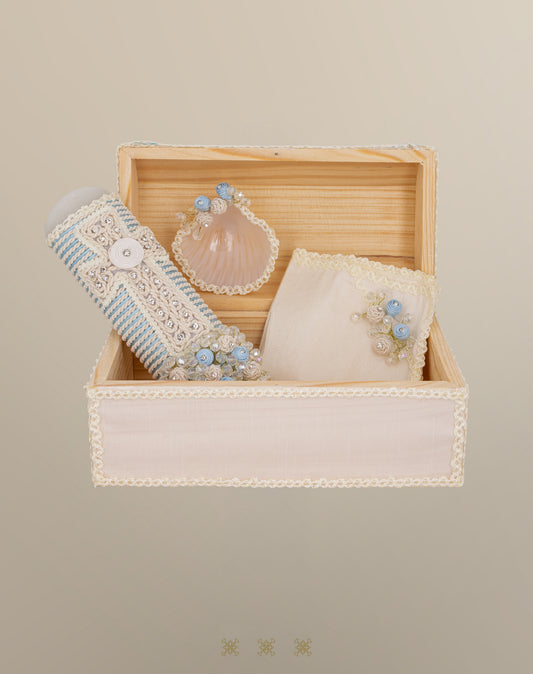 Set de vela bautizo con baúl hueso 05-058
