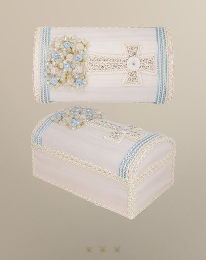 Set de vela bautizo con baúl hueso 05-058