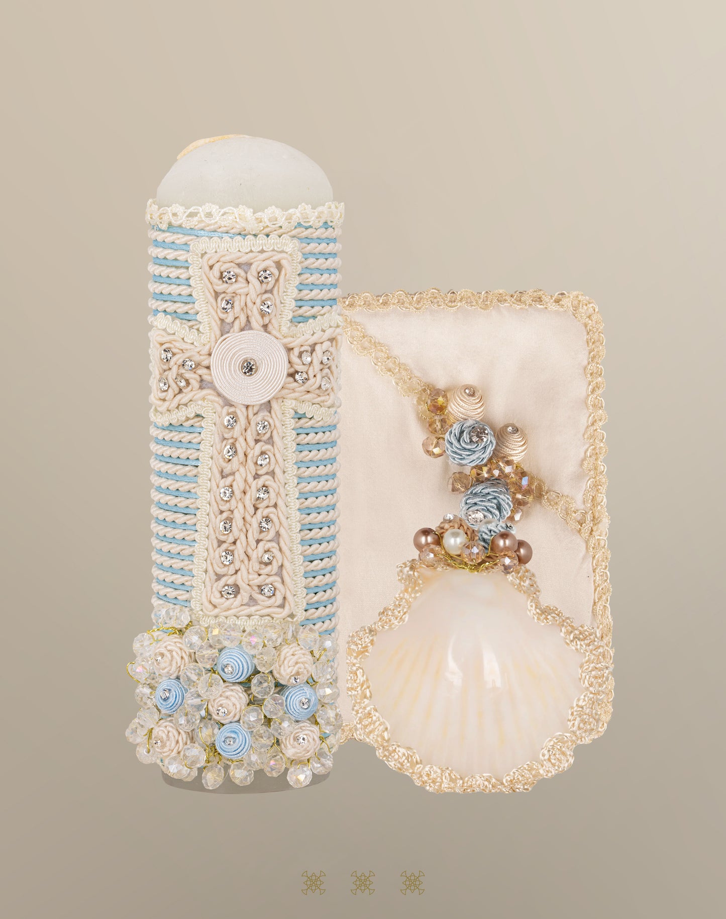 Set de vela bautizo con baúl hueso 05-058
