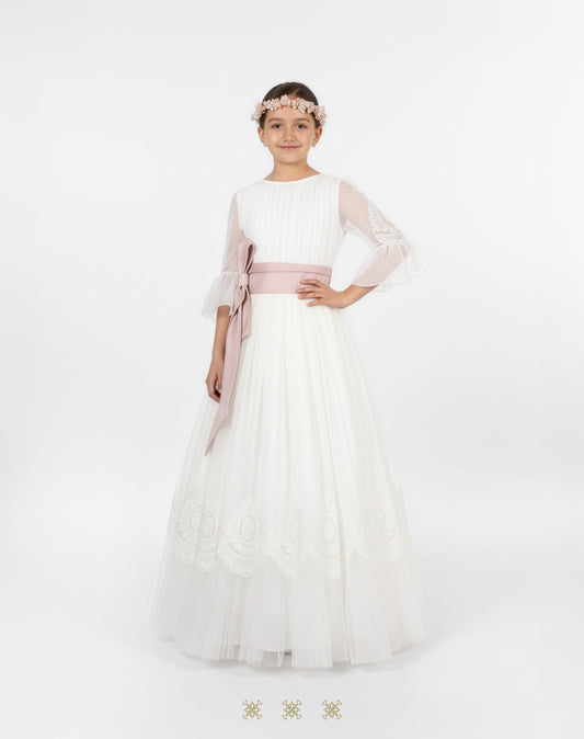 Vestido juvenil hueso/palo de rosa 29-056