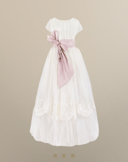 Vestido de Primera comunión hueso/palo de rosa 29-057