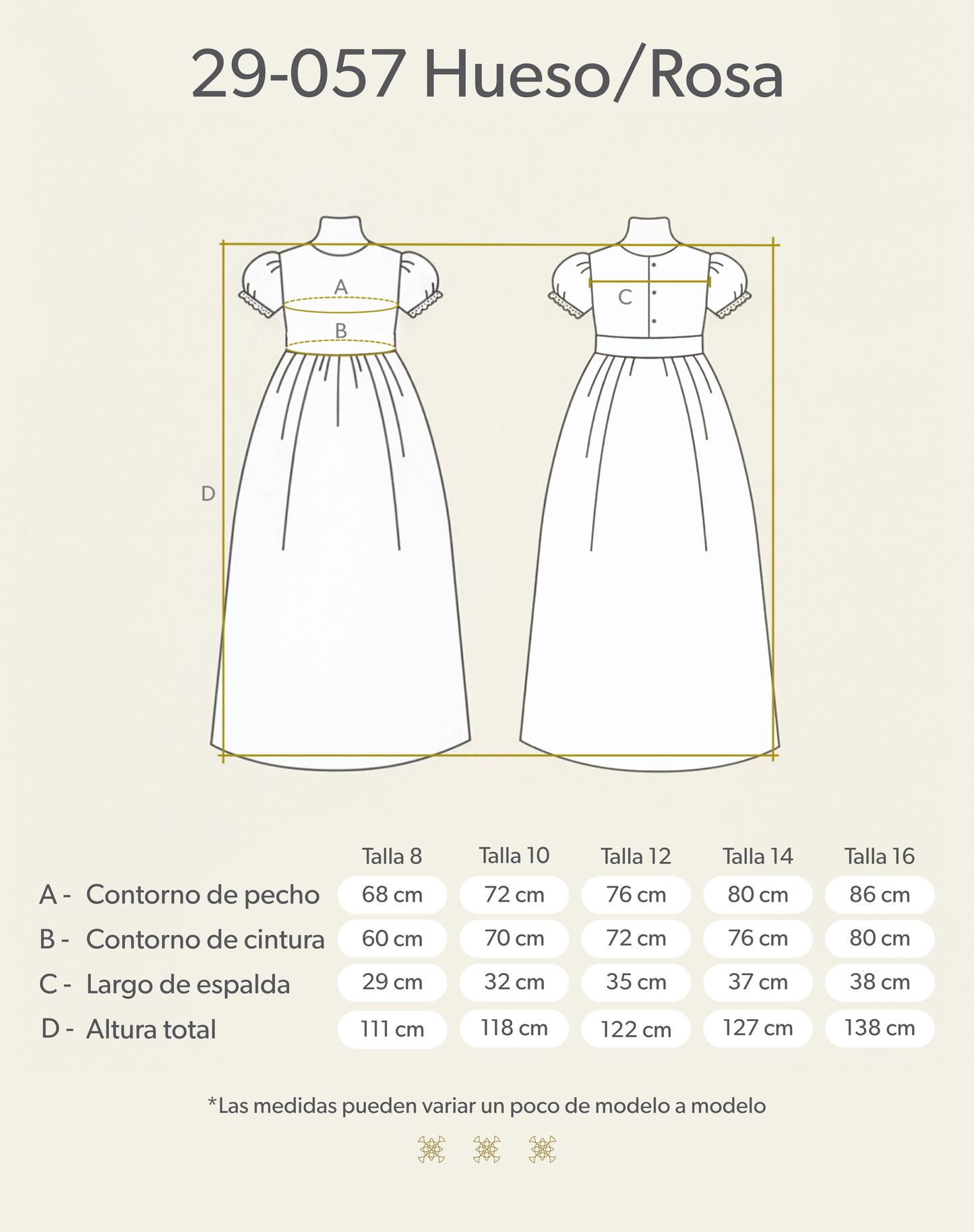 Vestido de Primera comunión hueso/palo de rosa 29-057