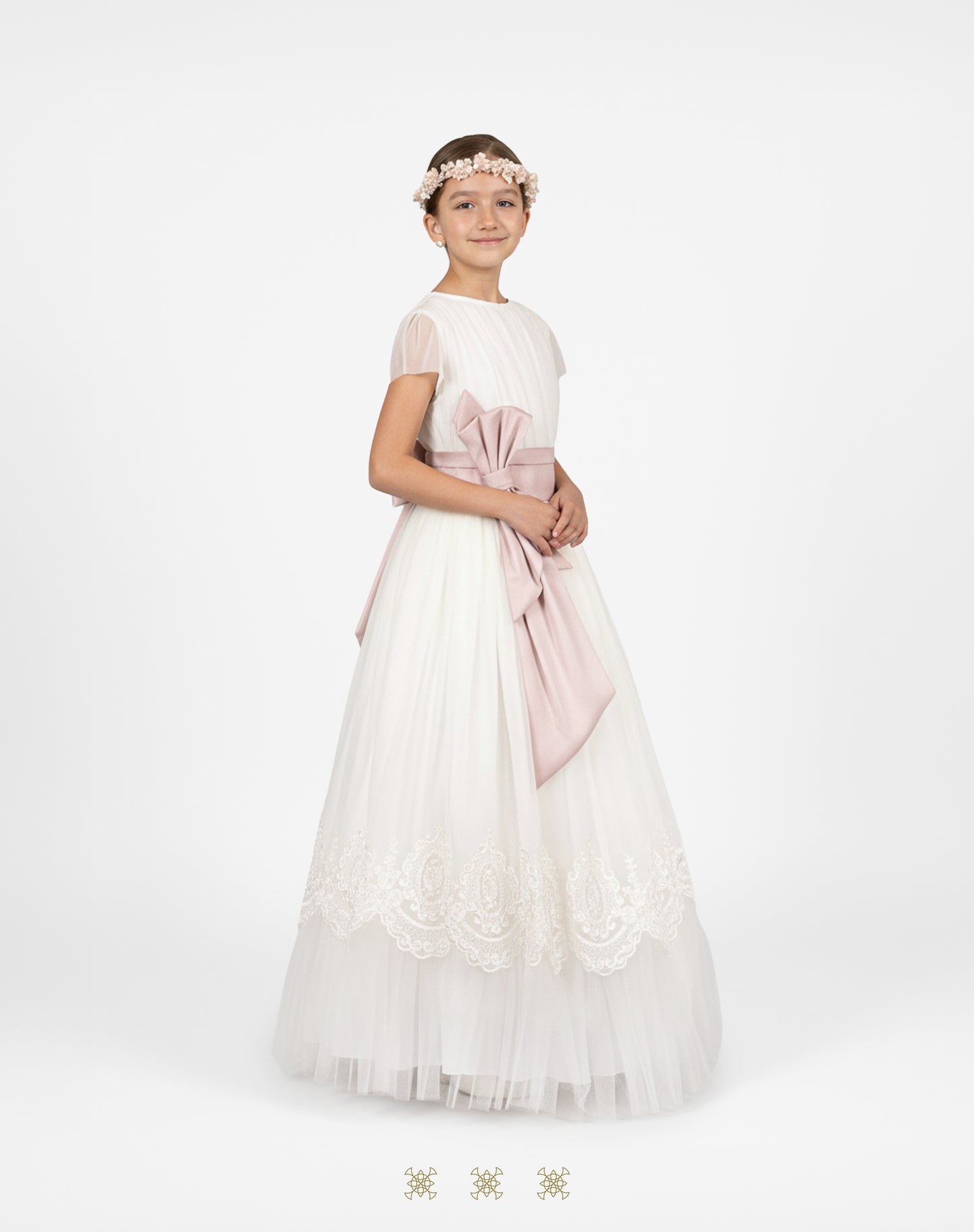 Vestido de Primera comunión hueso/palo de rosa 29-057