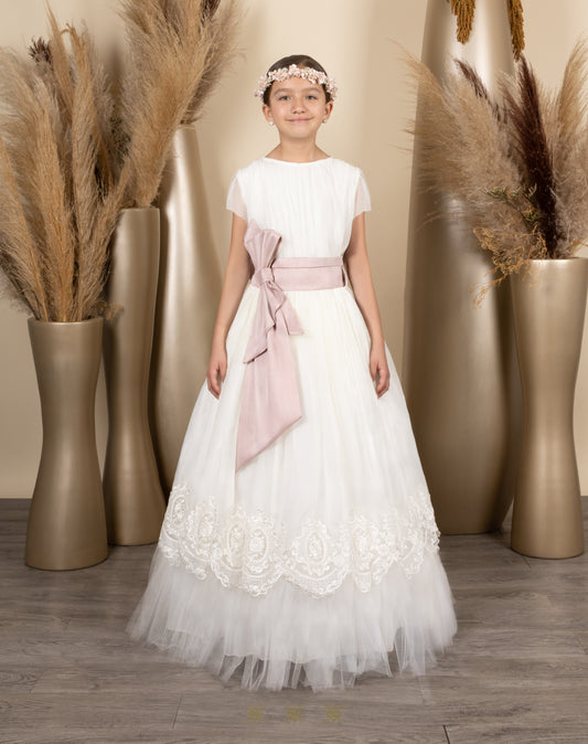 Vestido juvenil hueso/palo de rosa 29-057