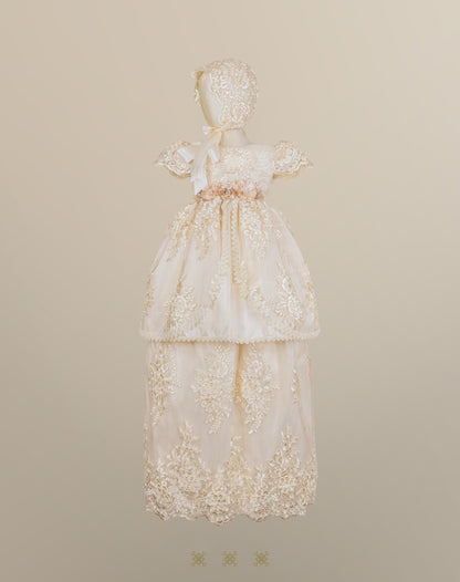 Ropón de bautizo de niña champagne 73-057