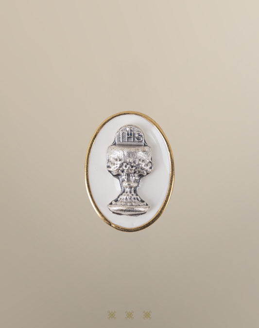 Pin de Cáliz dorado / blanco para Primera Comunión 90-490