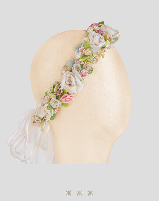 Corona de flores hueso / rosa 92-112