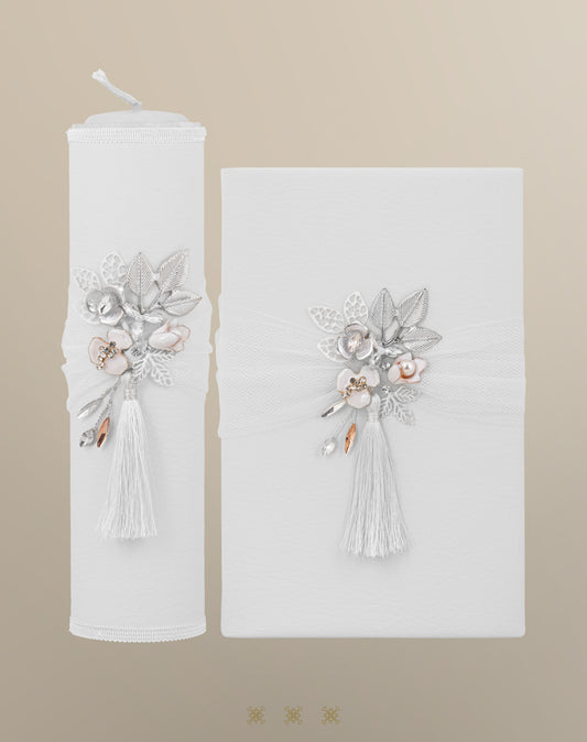 Biblia y cirio de boda blanco 92-126