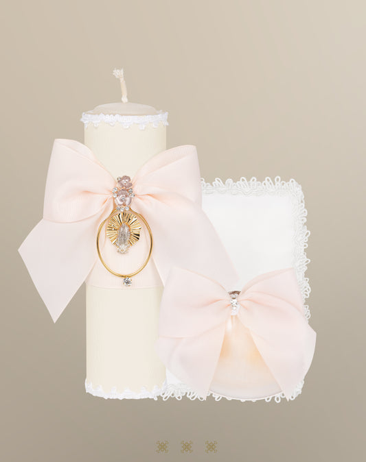 Set de vela bautizo hueso / rosa 92-175