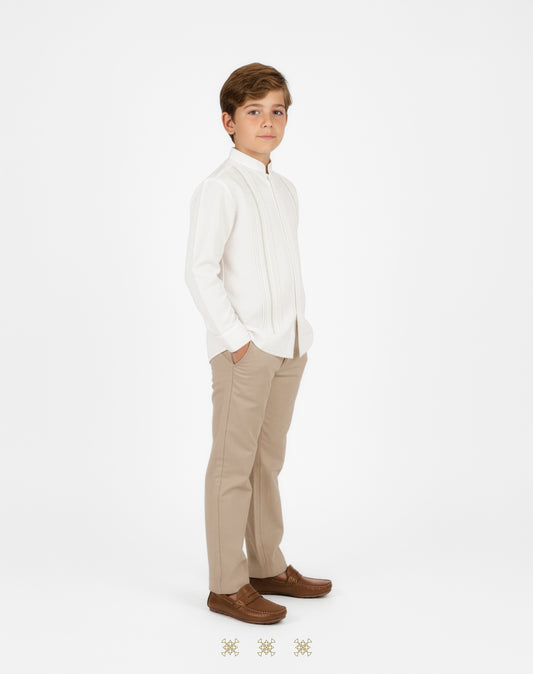 Guayabera y pantalón juvenil hueso / kaki 95-003