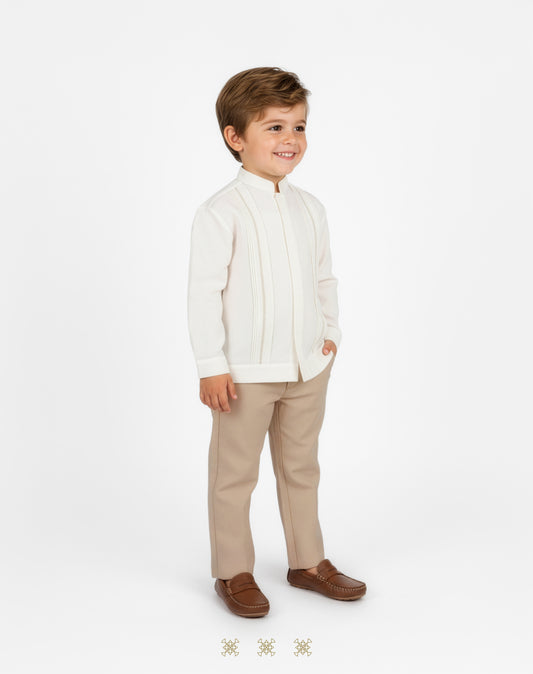 Guayabera y pantalón hueso / kaki infantil 95-003