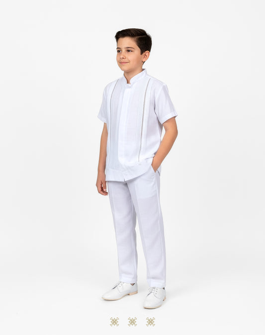 Guayabera y pantalón juvenil blanco 95-005