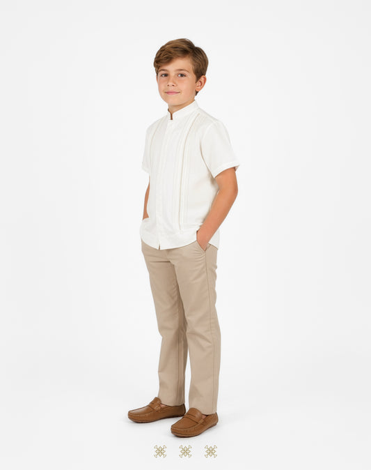 Guayabera y pantalón juvenil hueso / kaki 95-007