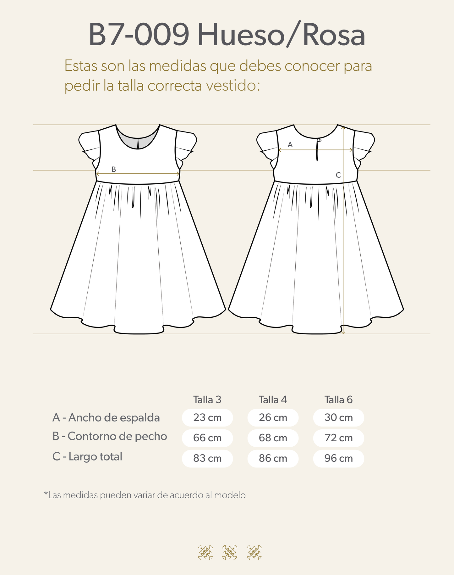Vestido Infantil Hueso / Palo de rosa B7-009