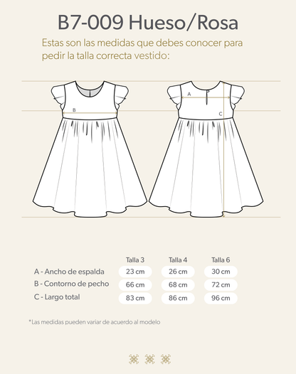 Vestido Infantil Hueso / Palo de rosa B7-009