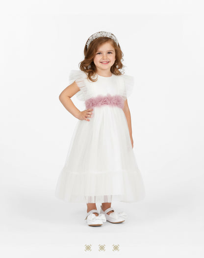 Vestido Infantil Hueso / Palo de rosa B7-009