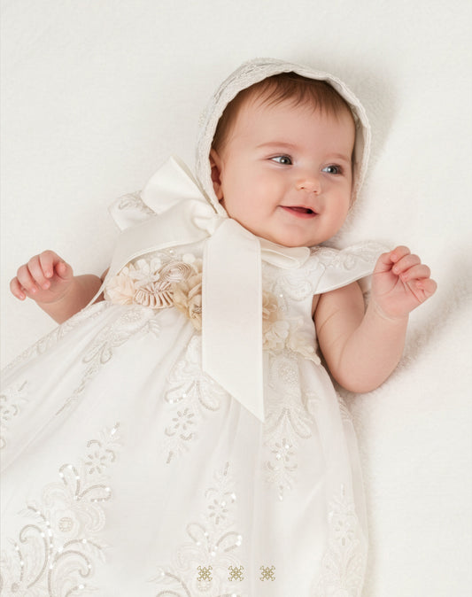 Ropón de bautizo de niña hueso C3-002