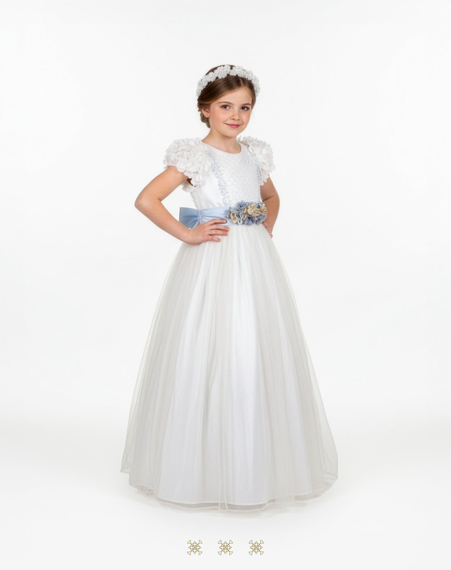 Vestido juvenil hueso / azul C3-012