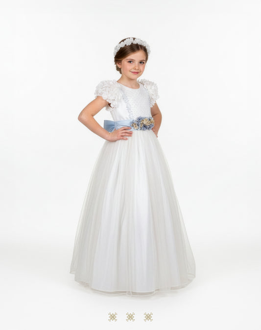 Vestido juvenil hueso / azul C3-012