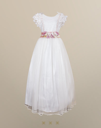 Vestido juvenil hueso / rosa C3-012
