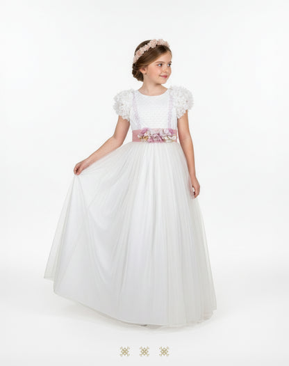 Vestido juvenil hueso / rosa C3-012