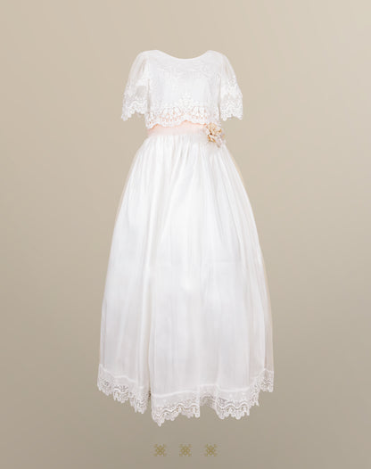 Vestido juvenil hueso / rosa C3-013