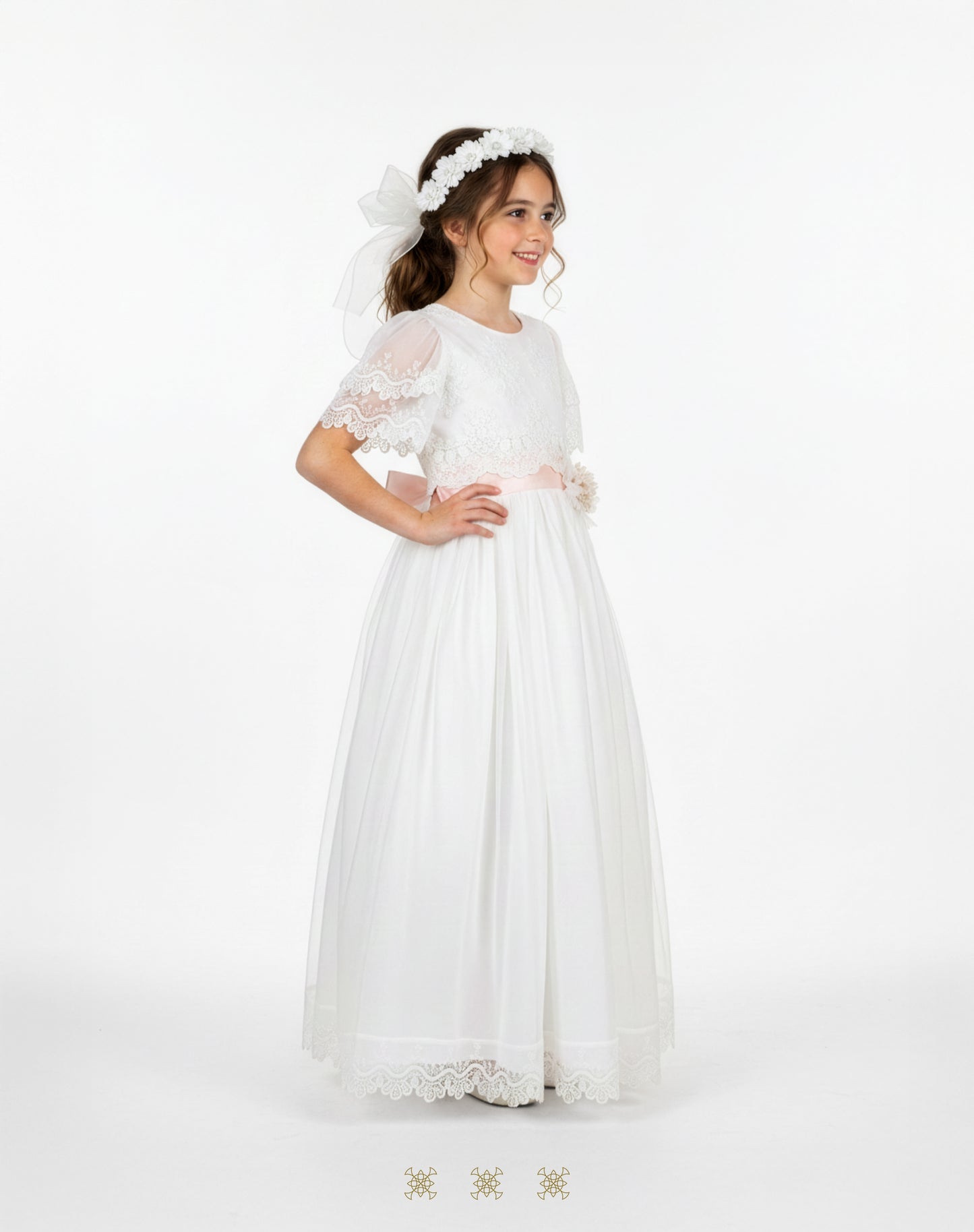 Vestido juvenil hueso / rosa C3-013