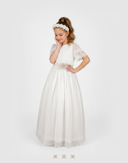Vestido juvenil hueso / rosa C3-013