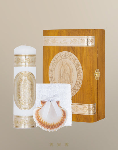 Set de vela bautizo con cofre dorado C7-002
