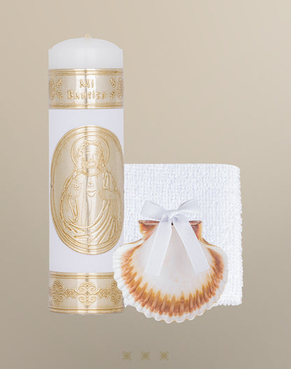 Set de vela bautizo con cofre dorado C7-005
