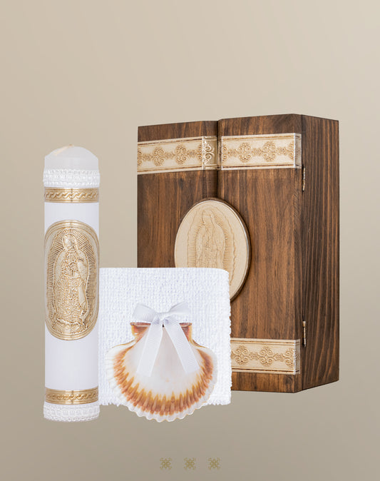 Set de vela bautizo con cofre dorado C7-006