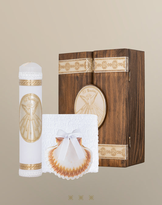 Set de vela bautizo con cofre dorado C7-007