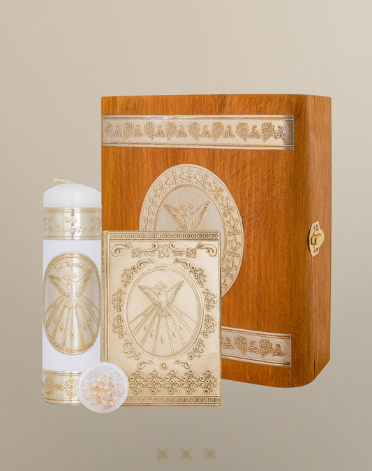 Set de vela primera comunión dorado con cofre C7-014